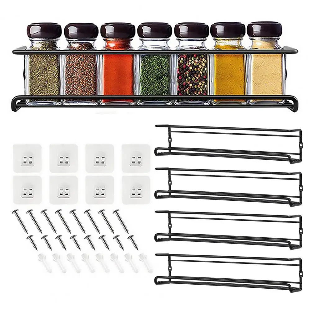 2/4Pcs Convenient Spice Rack Carbon Steel Spice Holder Hollow Out Kitchen Cabinet Shelf Organizer Multifunctional