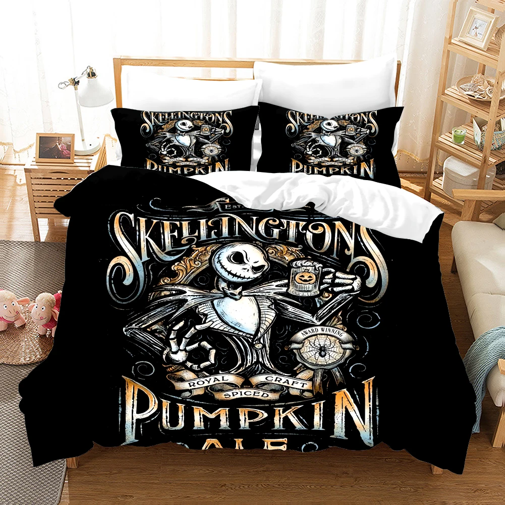 Nightmare Before Christmas  Duvet Cover with Pillow Cover Bed Sets Jack and Sally 3D Skull Christmas Bedding Set Bedroom Decor 3