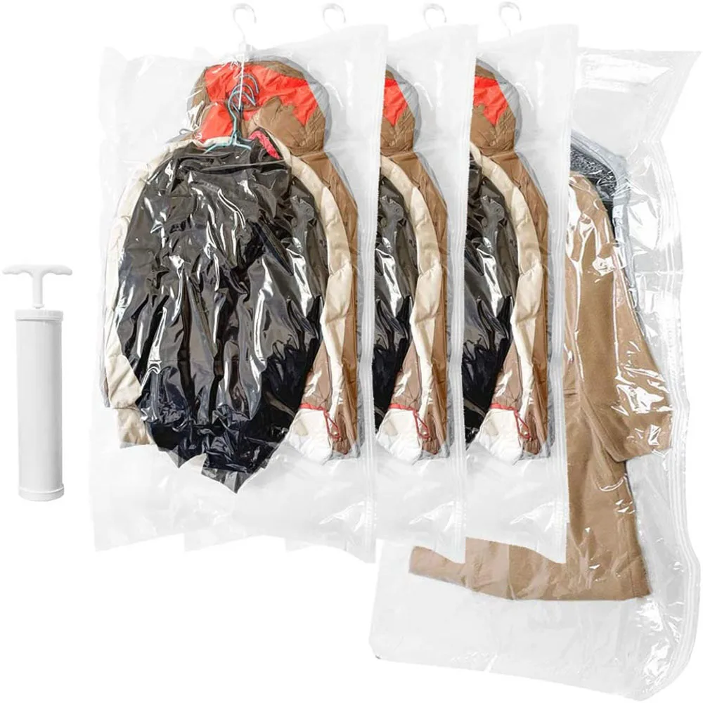 

4 PCS Hanging Bags Vacuum Storage Bags for Clothes, Vacuum Seal Storage Bag Clear Bags for Suits Jackets,Closet Organizer