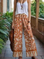 Vintage Chic femmes imprimé fleuri jambe large bohème Happie pantalon dames ceintures ample rayonne Boho pantalon Long surdimensionné 6