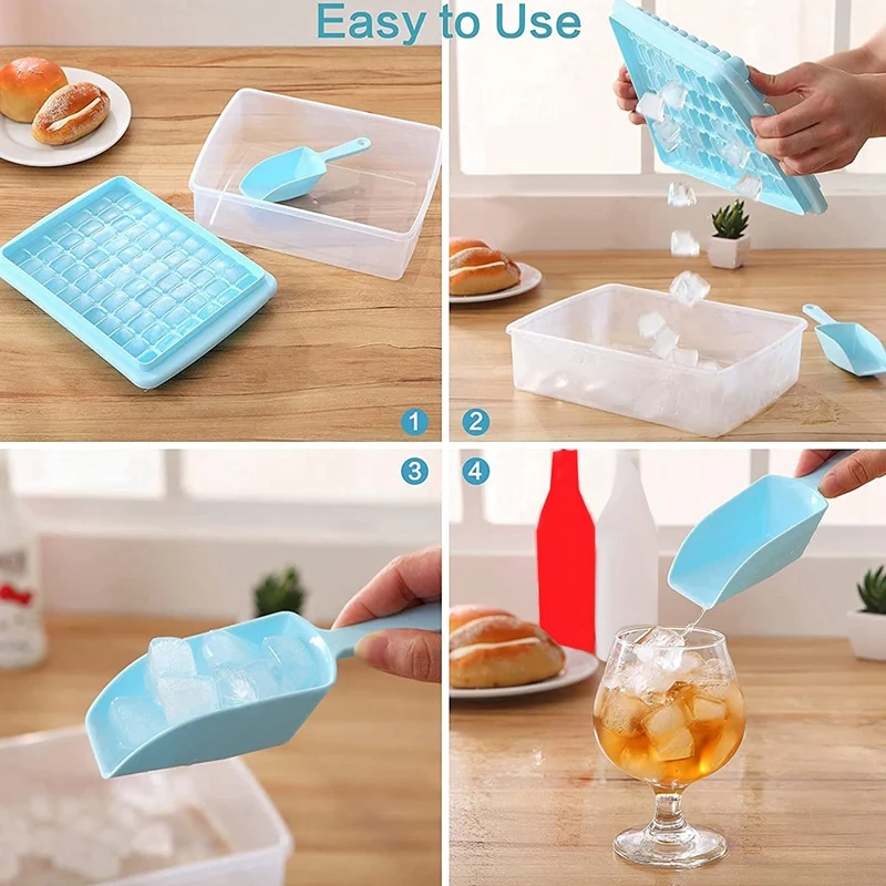 Ice Cube Tray With Lid And Bin 55 Mini Nuggets Ice Mold For Freezer Comes  With Ice Container Scoop And Cover Good Size Kitchen - AliExpress