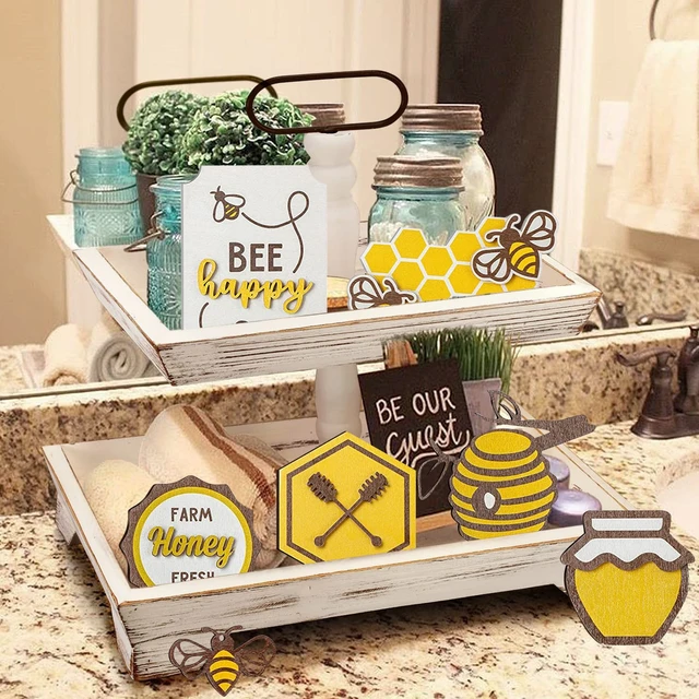 Bee Tiered Tray Decor Flat Wooden Tiered Tray Decor Mini Rustic Farm  Decorations Mini Signs Bee