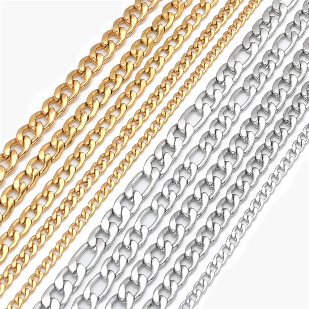 Stainless Steel Figaro Link Chain Necklace 3-6MM 50cm 60cm 70cm Silver Color For Men Women