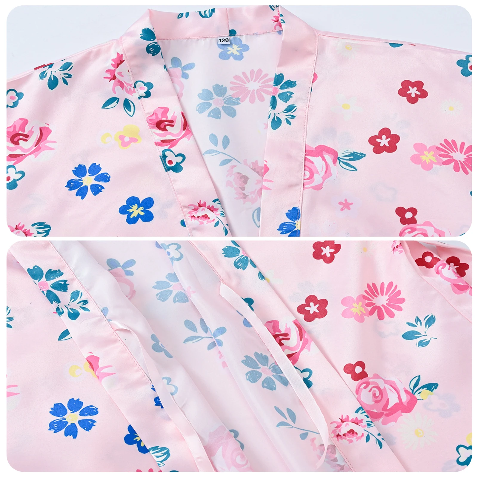 Girls Nightgown with Belt,Satin Silk Kids Bathrobes,Short Sleeve Sleepwear,Children's Kimono,Spa Cape Casual Homewear Pajama