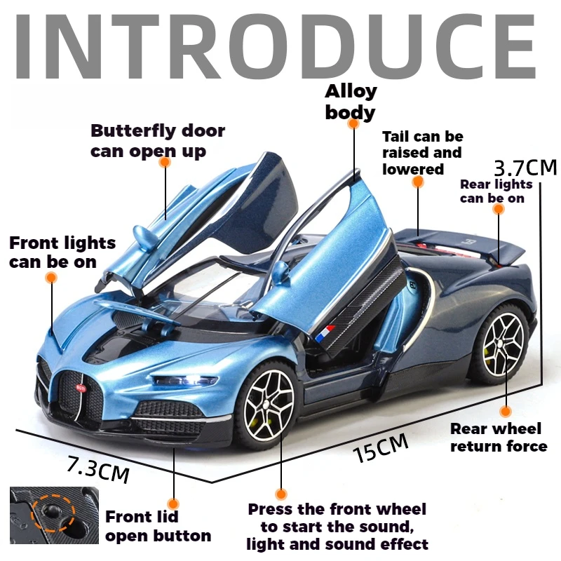 1:32 Bugatti Tourbillon V16 Supercar 합금 금속 다이캐스트 모델 자동차 어린이 장난감 미니 GT 컬렉션 취미 생일 선물 소년