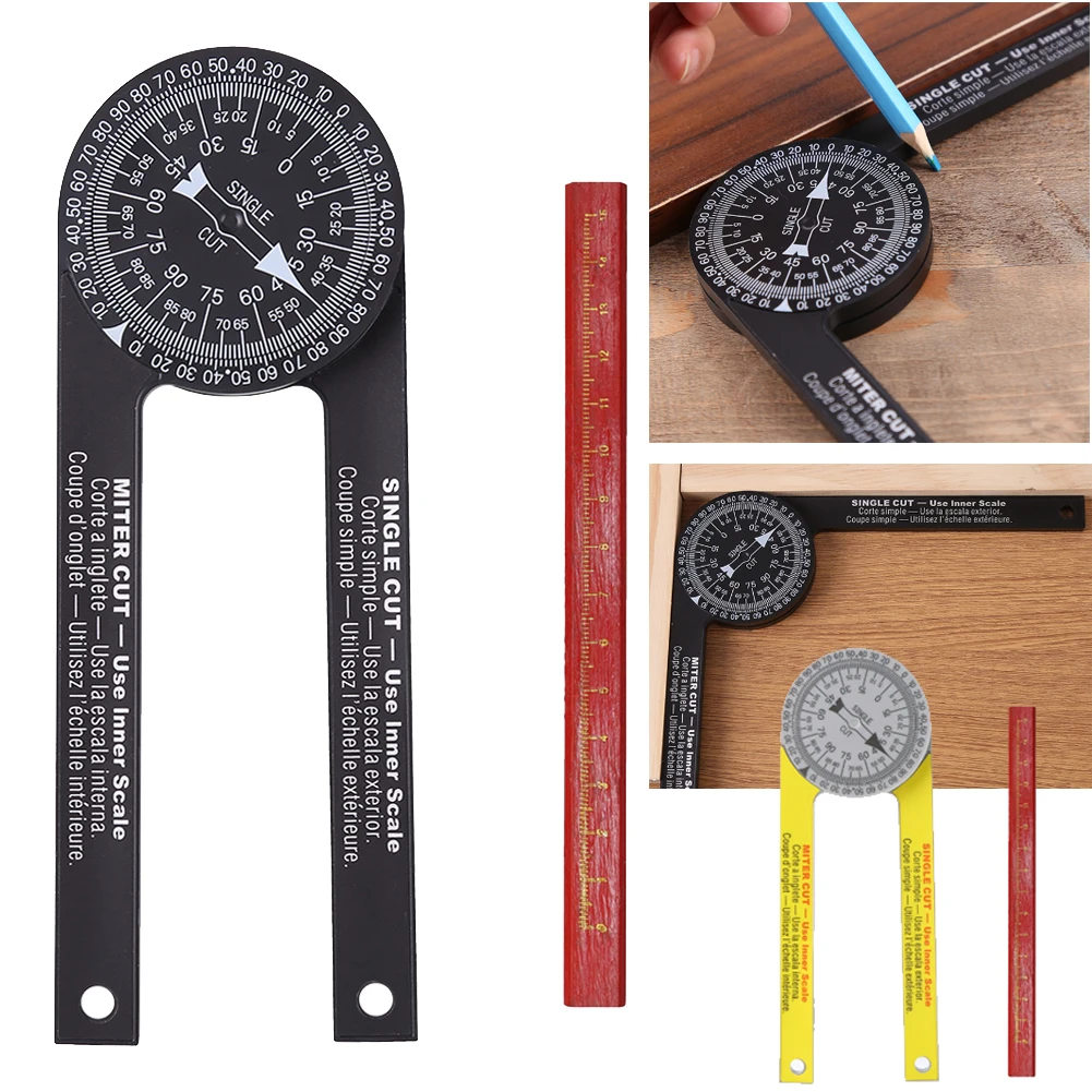 Professional Woodworking Scale Mitre Saw Protractor Angle Finder Precision Angle Level & Marking Pencil Gauge Measuring Ruler