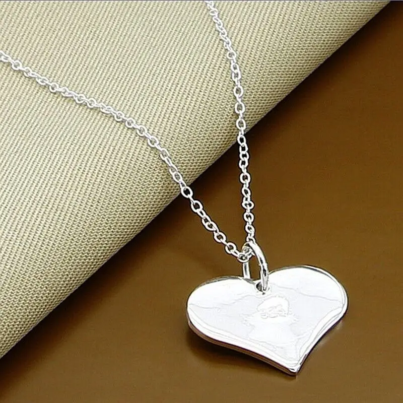 

Exquisite 925 Sterling Silver Love Heart Tags Pendant Necklace Chains Fashion Jewelry