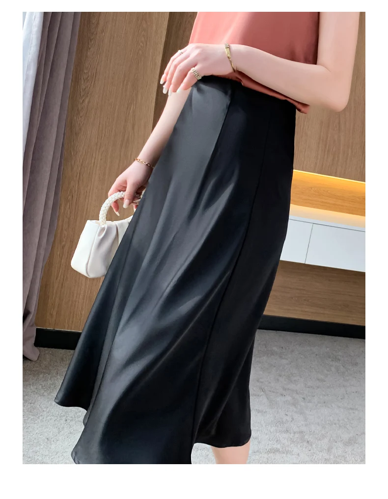 Silk Skirt Women's Spring Summer A-Line Mid-Length Knitt Fishtail Skirt High-Waist Temperament Bottoms Loose and Thin Hip Skirt brown skirt