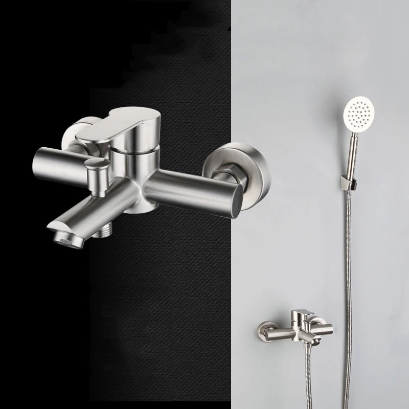 Shower Set Bathroom Faucet Stainless Steel Triple Bathtub Water Mixer Valve Nozzle Tap Hot Cold
