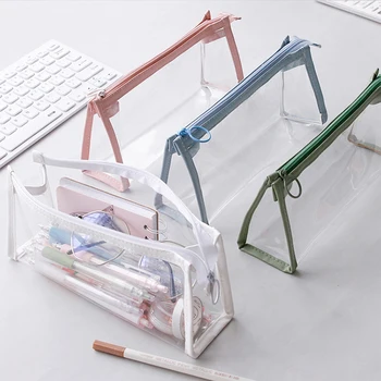Astuccio trasparente Borsa per penne semplice di grande capacità Borsa per cosmetici Kawaii Forniture per ufficio di cancelleria per studio scolastico