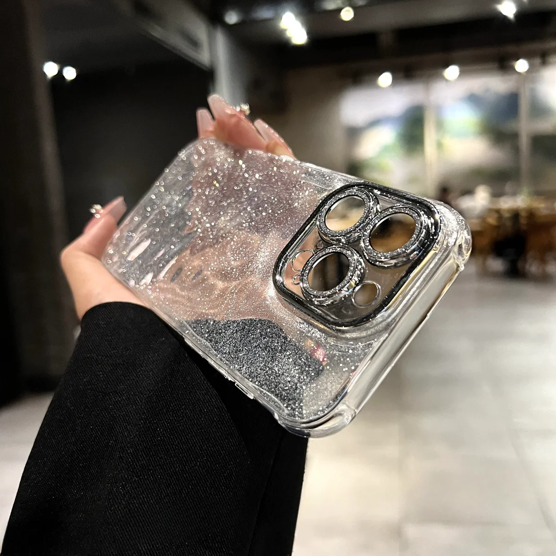 Starry Translucent Glitter 14promax Case with Lens Film iPhone 15/13/12 High-Value 11 15promax 14promax 13promax 12promax 11prom