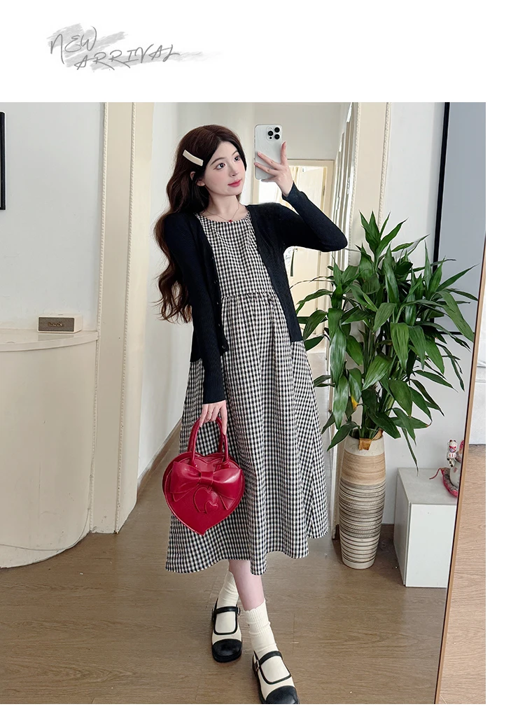 Summer Pregnant Women Plaid Dress Suits Short Sleeves Cotton T-Shirt Sundress Twinset Clothes Set Maternity Dress with Shirts