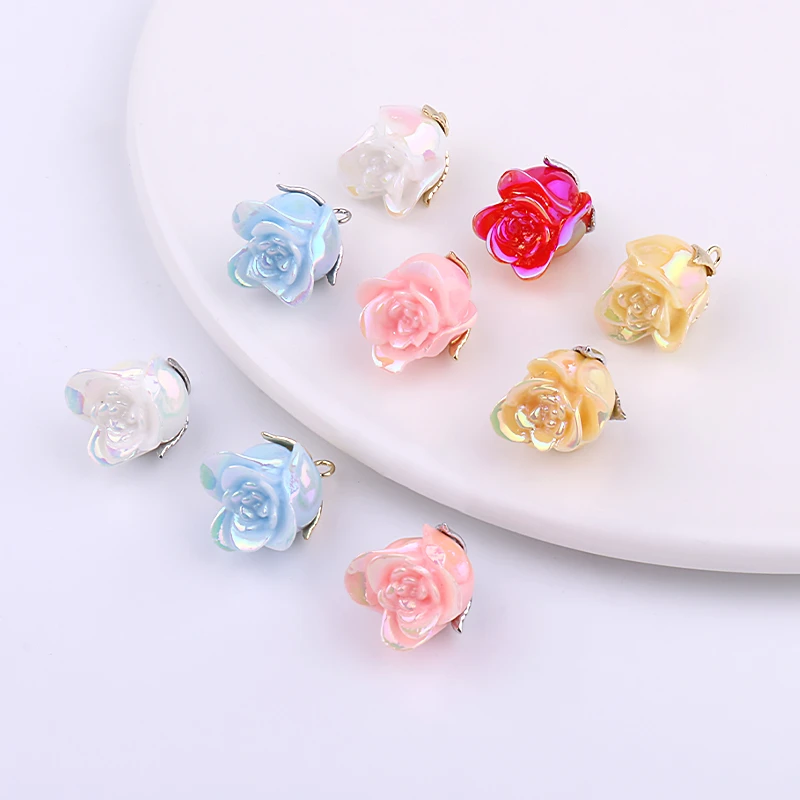 

2pcs Beauty Red Yellow Blue Luxury Rose Flowers Charms Pendant for Earring Necklace Key Chain Resin DIY Jewelry Making Findings