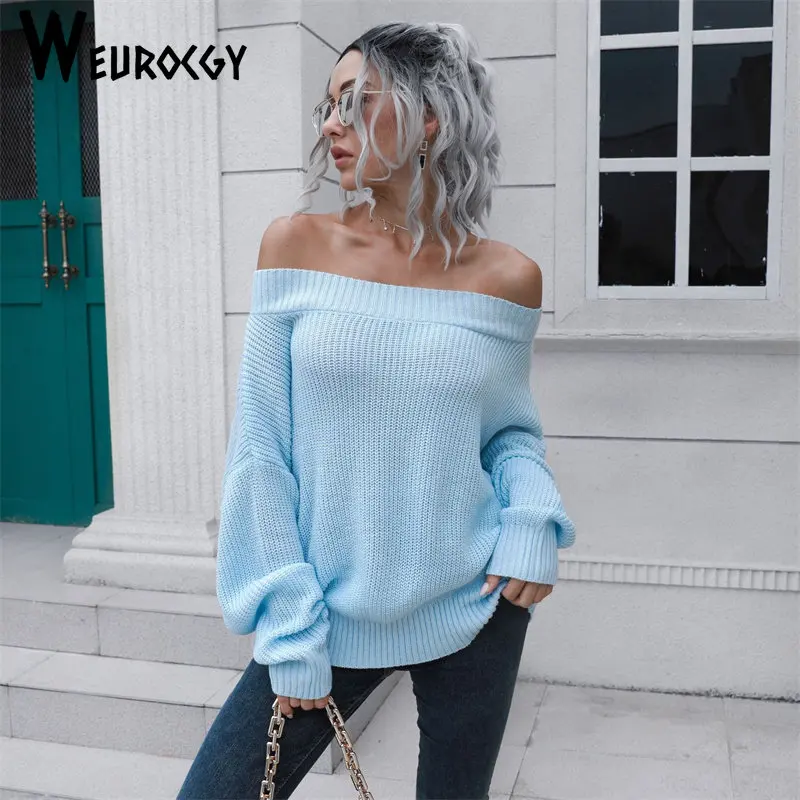 

Autumn Winter Sexy Aesthetic Vintage Knitted Pullover Casual Sweaters Off Shoulder Sweater Women Slim Korean Fashion Long Sleeve