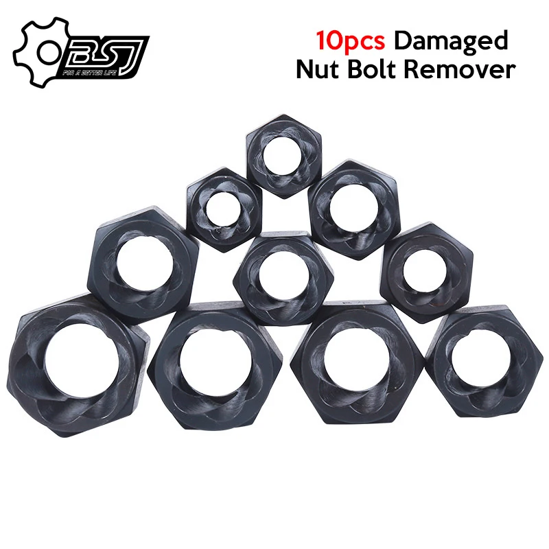 10Pcs Metal Bolt Nut Remover Extractor Kit Damaged Stripped Socket Wrench Set stripped bolt extractor socket set 25 pieces damaged bolt remover easy out multi spline screw extractor set 25 pieces