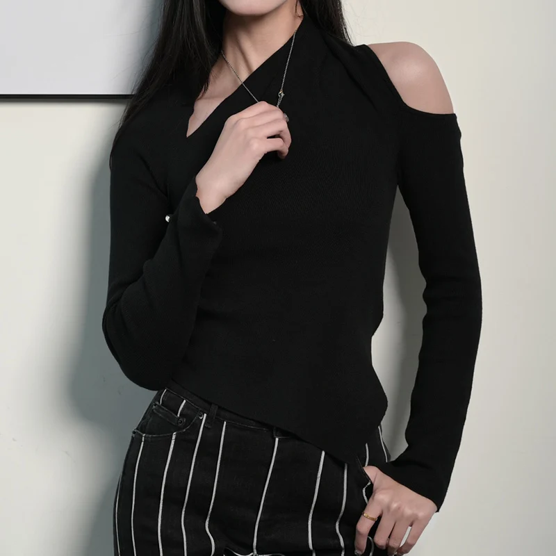 

Winter Clothes Fashion Wool Blending Soft Bottoming Shirt Women Sexy Long Sleeve Off Shoulder Asymmetric Slim Sweater New 2023