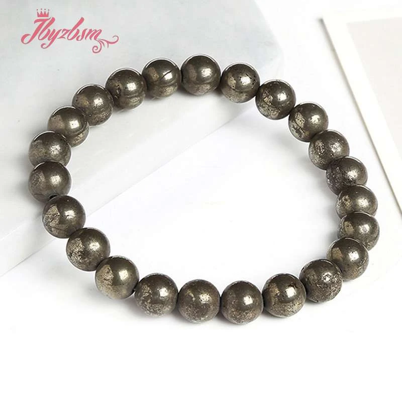Natural Pyrite Bracelet Couple Elastic Line Round Shape Natural Stone Bracelet Bracelets Man Woman Jewelry Gift 4 6 810mm beaded bracelet stone bead bracelet natural stone bracelet