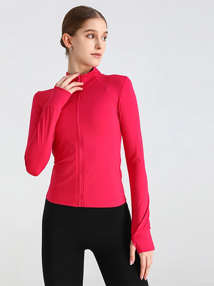 Description Picture 6 of item2025 New Gym Fitness Sports Jacket Women's Slim Long Sleeve Thumbholes Waist Cinching Stretch Coat Fashion Ladies Yoga Sportwear