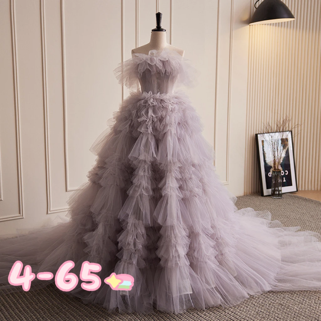 

Purple Fairy Light Wedding Dress Banquet Cake Skirt Trailing Celebrity Tube Top Evening Dress Skirt for Women High-end Light Lux