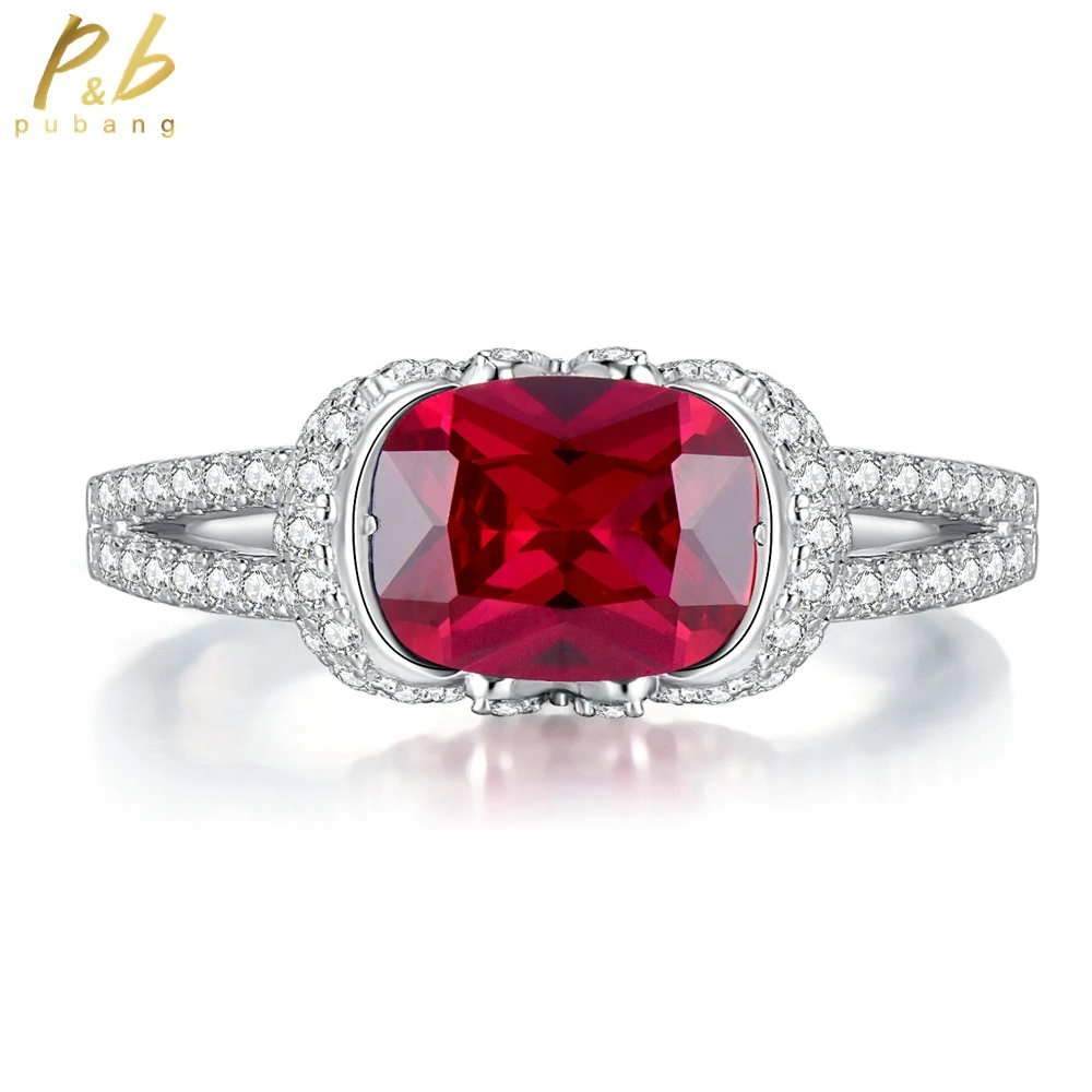 

PuBang Fine Jewelry Solid 925 Sterling Silver Luxury Oval Ruby Gem Created Moissanite Diamond Ring for Women Gifts Drop Shipping