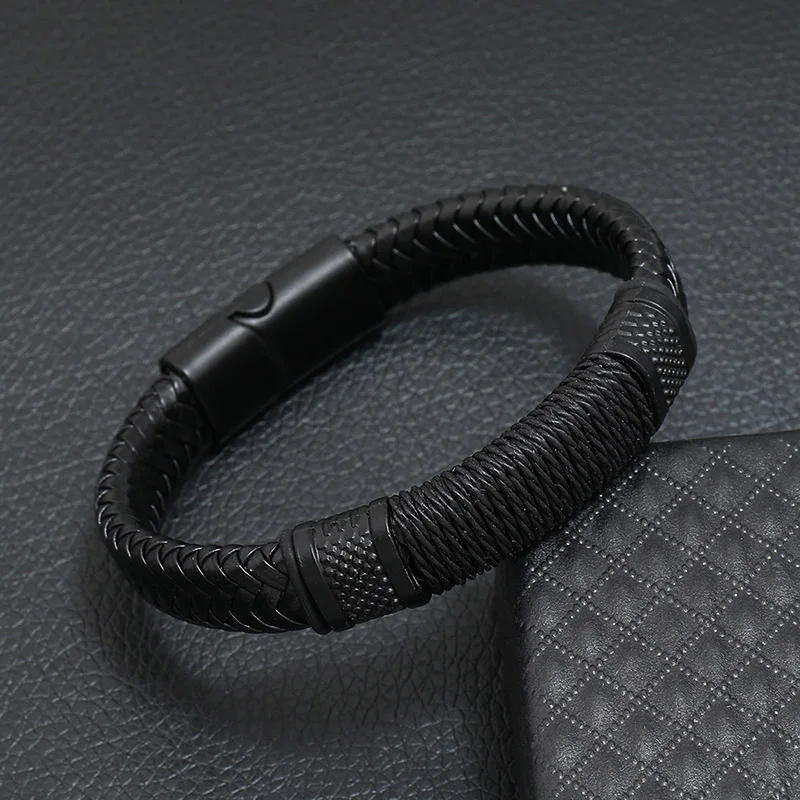 Men Leather Detachable Magnetic Clasp Bangle Bracelet