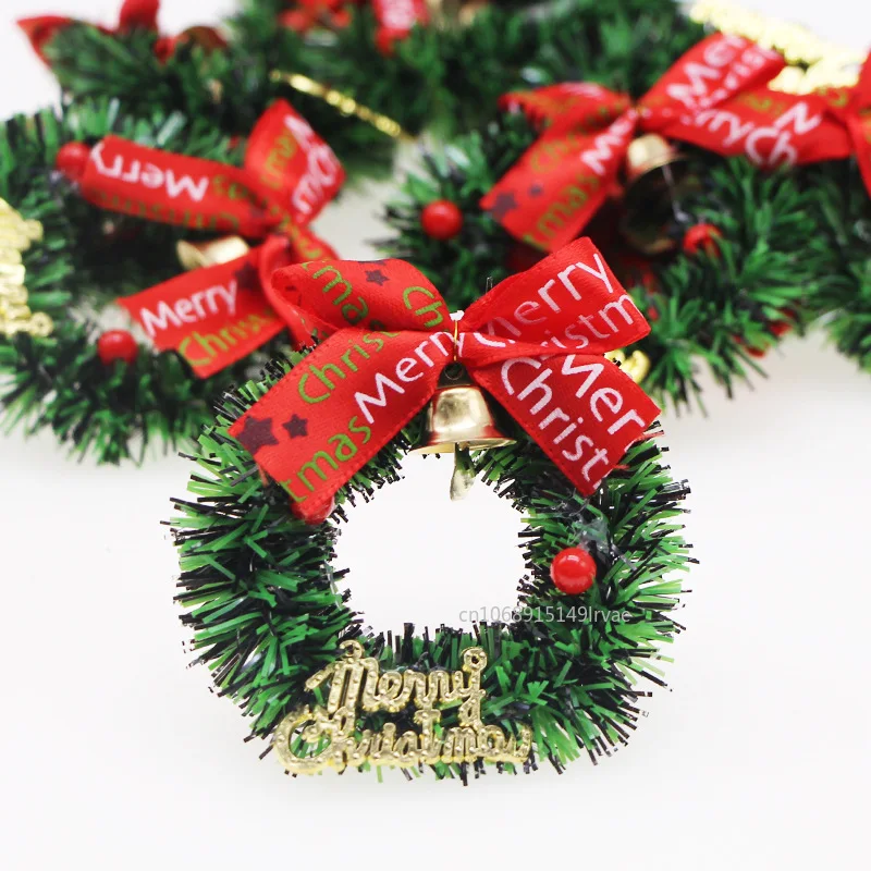 10-1Pcs Mini Christmas Wreaths Dollhouse Miniature Christmas Tree Decor Garland Wreath Mini Craft Wreaths Winter Snow Ornaments