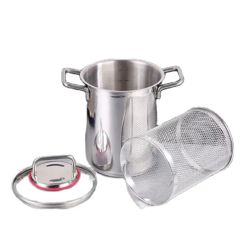 Heavy Thickened Asparagus Cooking Pot With Mesh Basket Steel Kitchen Restaurant Food Frying Basket Pot 3.5L