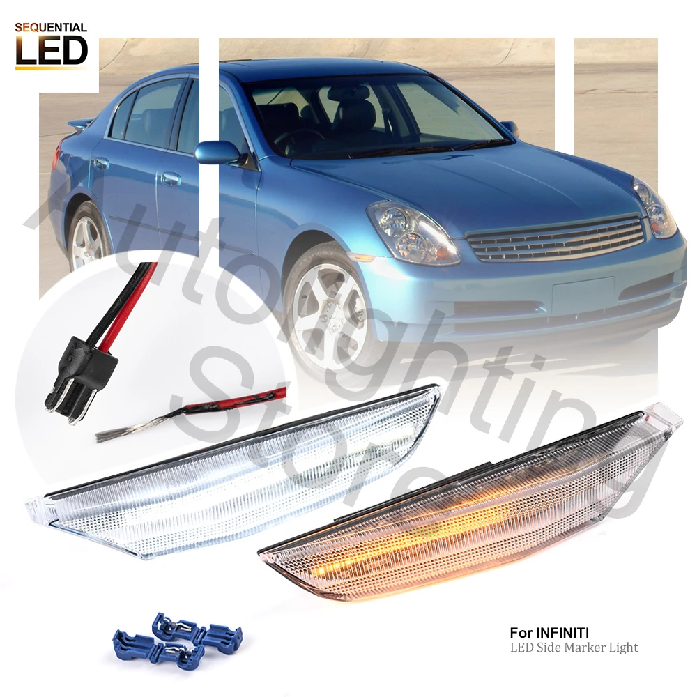 2X Clear LED Side Marker Lights For 2003 2004 2005 2006 INFINITI G35