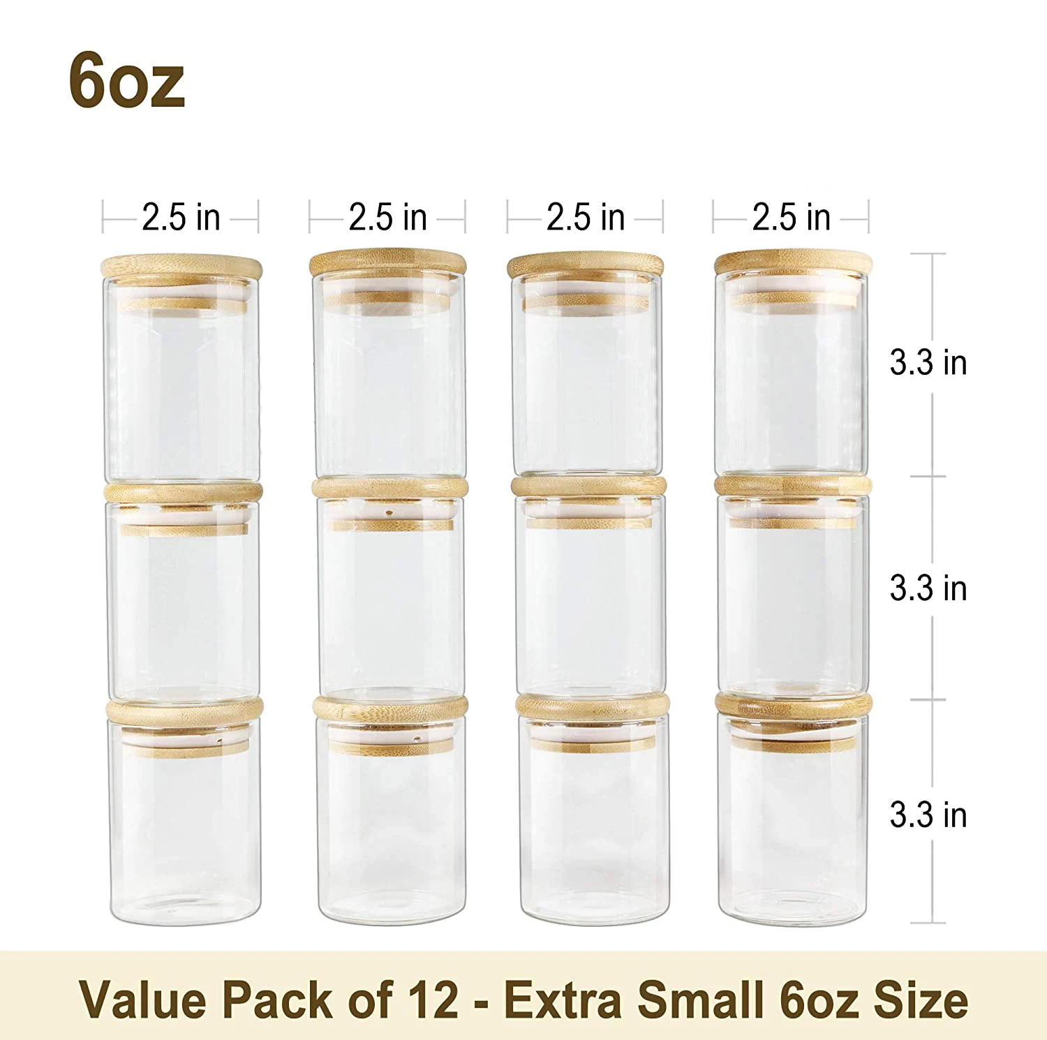 12 Piece Glass Storage Jars Set with Bamboo Lid, 6oz Glass Spice Canisters,  Mini Glass Mason Jars with Airtight Lid for Kitchen Corner, Suit for