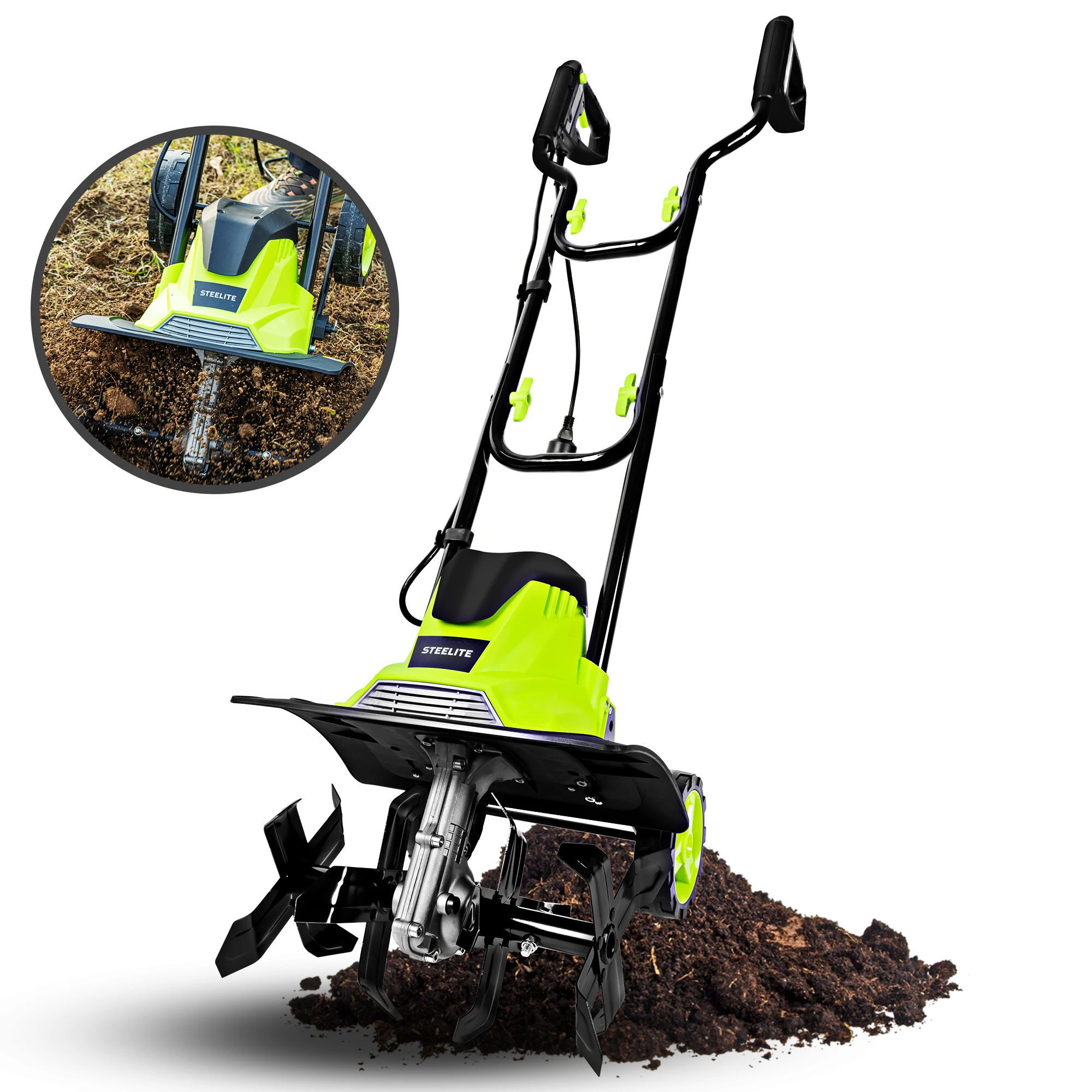 Deli 14-Inch Electric Garden Tiller – 10A 120V Cultivator for Lawn Care, Soil Prep, and Gardening Tasks