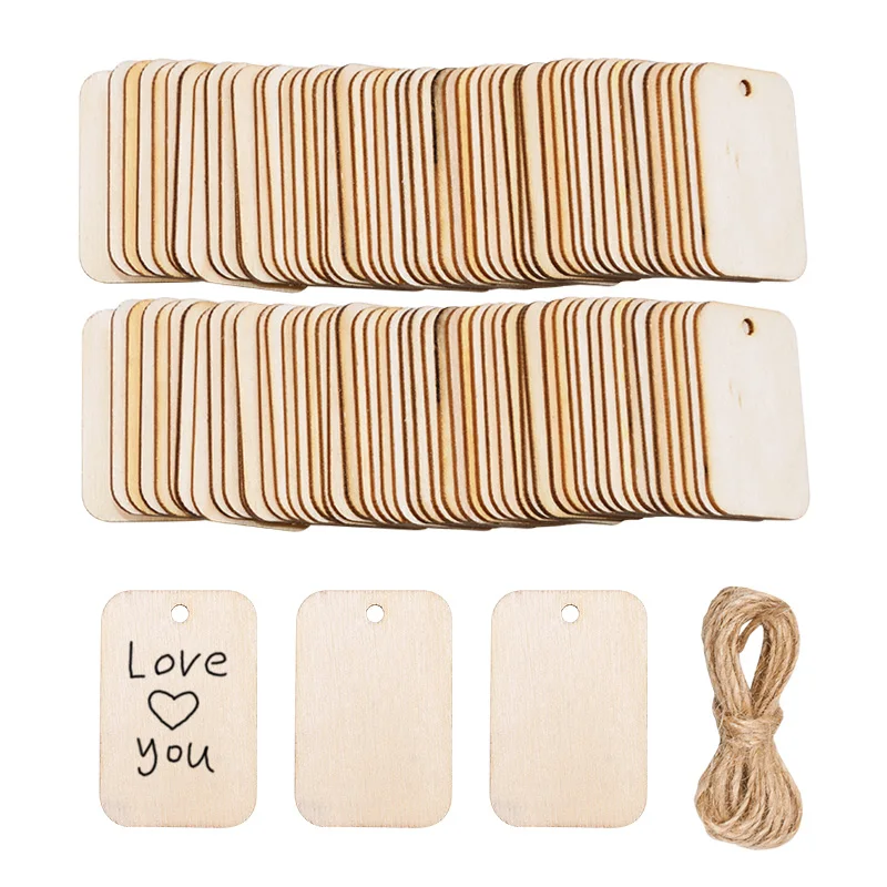20/50/100pcs Wooden Labels Craft Unfinished Rectangle Blank Gift Tags Party YI 