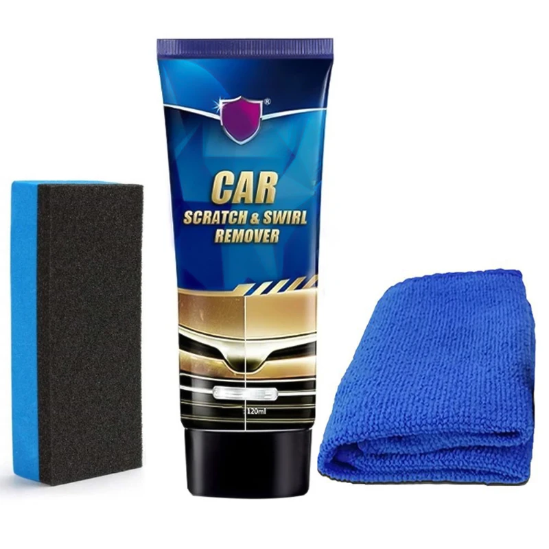 Car Scratch Remover 60/120ml Car Repair Paint Paste Scratch Remover Kit with Sponge and Towel Scratch Coating Polishing Wax Auto Scratches Repairing