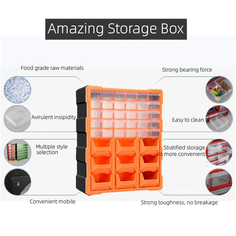 39 Multi-grid Drawer Storage Parts Box Wall-mounted Combination Component Toolbox Screw Cabinet Tool Box Plastic Tool Case tool storage box parts storage box plastic tool box storage organizer box parts organizer