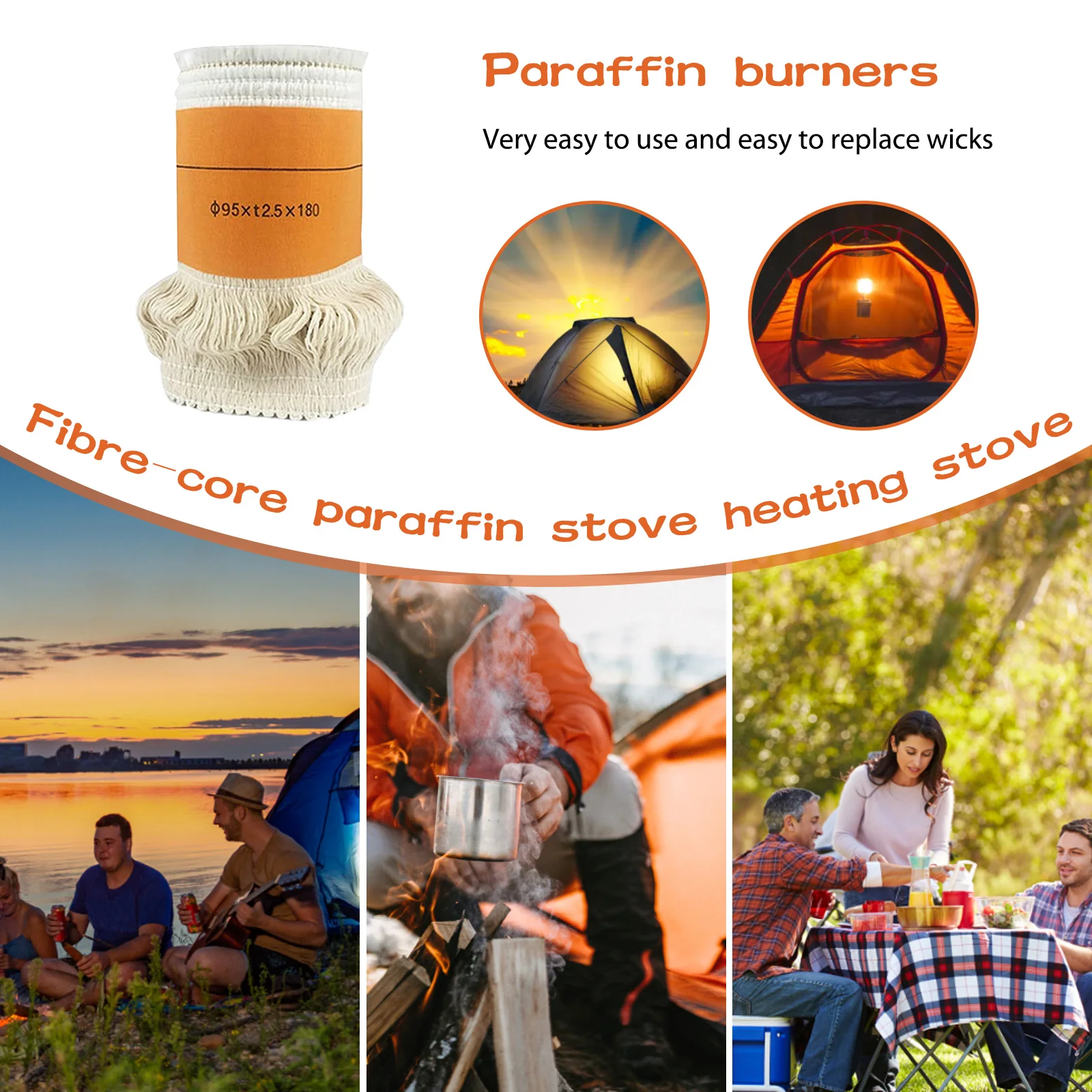 4-2PCS Kerosene Light Core Smokeless Burn-resistant Camp Lamp Stove Wick Kerosene Furnace Core Oil Lamp Cotton Cores Accessories