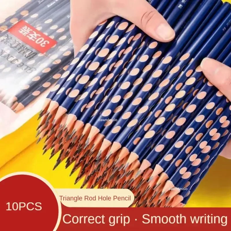 Eraser Pencil Writing Stationery Drawing Pencils Groove Triangle Wooden Pencil HB Posture Correction Pencil 10Pcs School Office Stationery Professional Exam Drawing