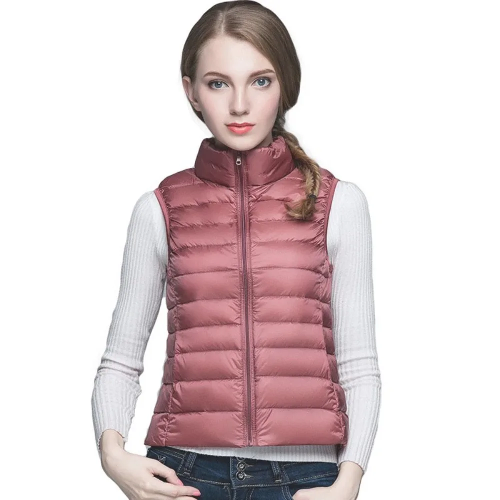 2023 Autumn Winter Women's Down Coat Vest Ultralight Thin 90% White Duck Stand Collar Down Jacket Sleeveless Warm Puffer Coat - 2