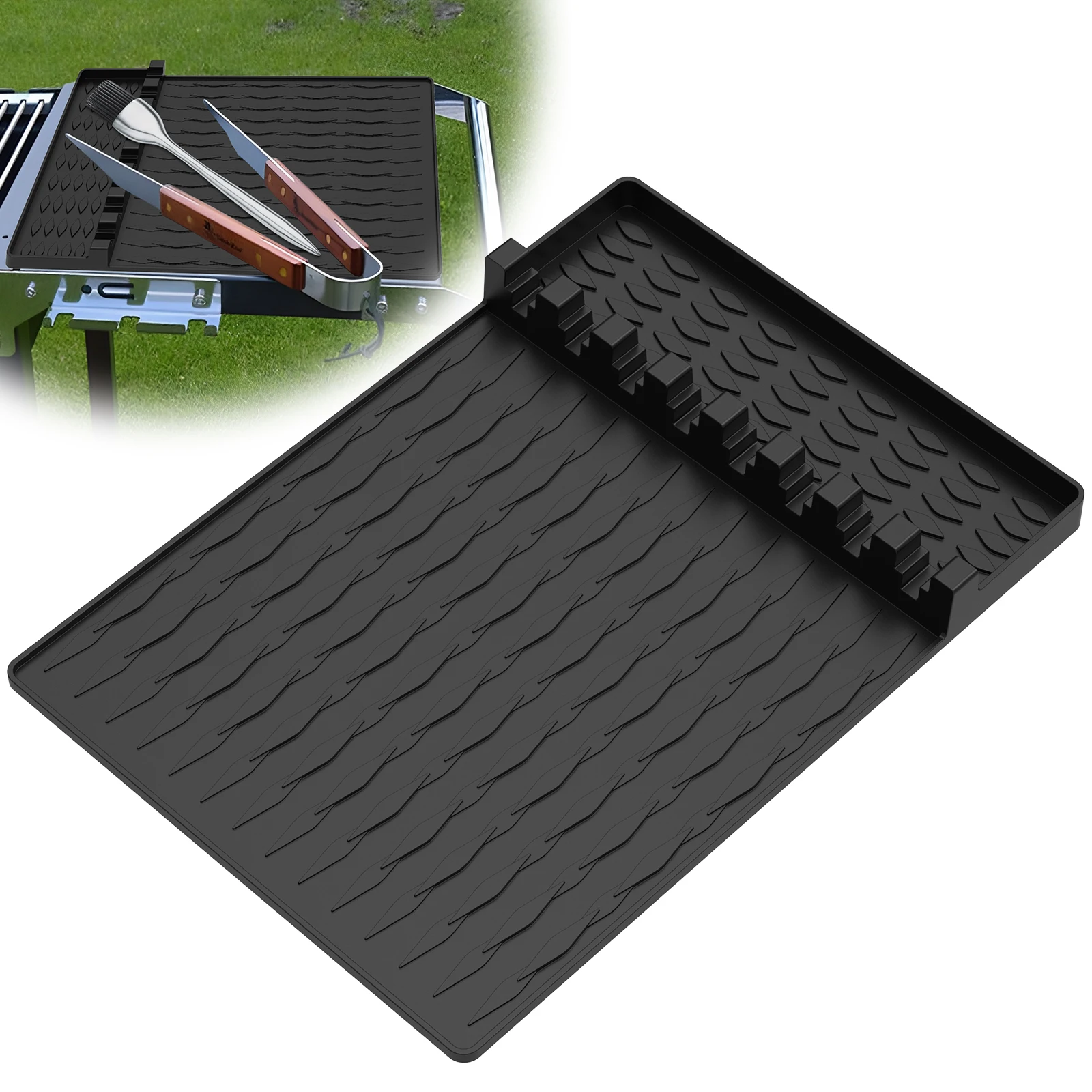 Grill Side Shelf Mat Silicone Utensil Rest Spatula Mat Heat Resistant BBQ Grill Utensil Holder Griddle Tools Drip Pad