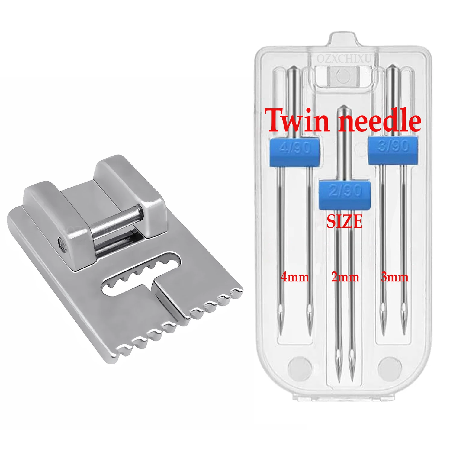 3 PCS Twin Needles Size 2/3/4mm And Wrinkled 9 Grooves Sewing Presser