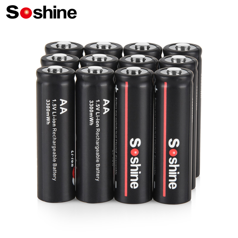 Soshine 1.5V AA Li-ion Rechargeable Battery Aa Lithium Li-ion 3300mwh Batteries for Clocks Smoke Detector Toys with aa Charger