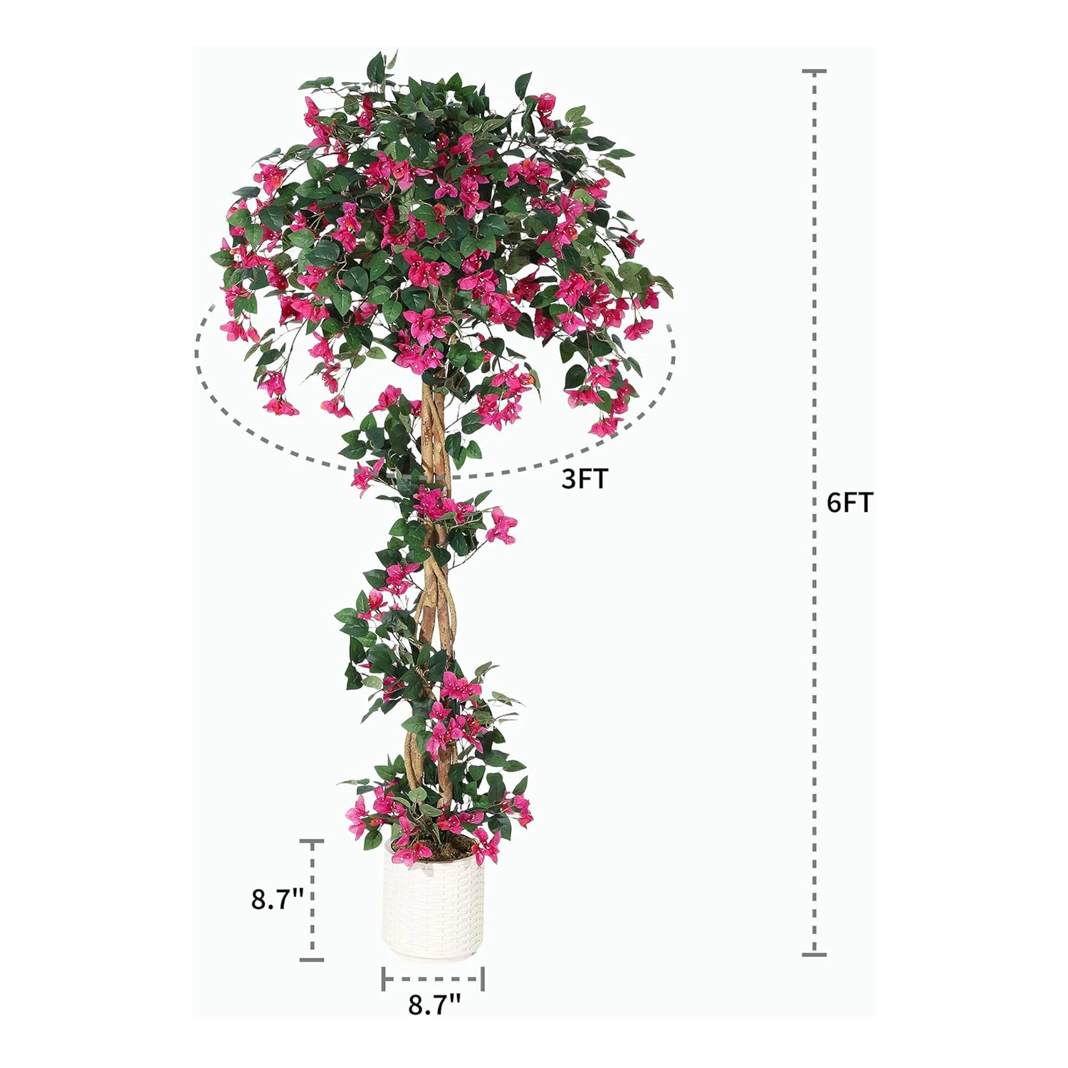 150cm 180cm Künstlicher Bougainvillea-Baum Realistische Seidenblätter & Natürlicher Holzstamm UV-Beständiger Kunstbaum für Innen und Außen – Detail 9