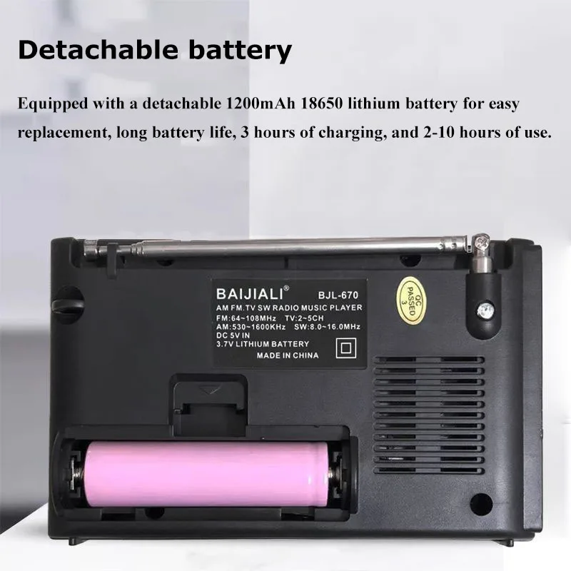 Mini Portable FM AM SW Radio LED Flashlight Radios Receiver Wireless Bluetooth Speaker MP3 Music Player Support TF Card U Disk