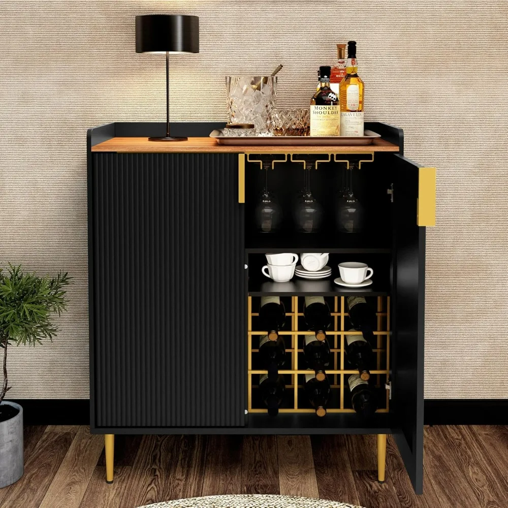 Sideboard Buffet Cabinet with Fluted Texture, Modern Coffee Bar Cabinet with Wine Rack&Drawers, Liquor