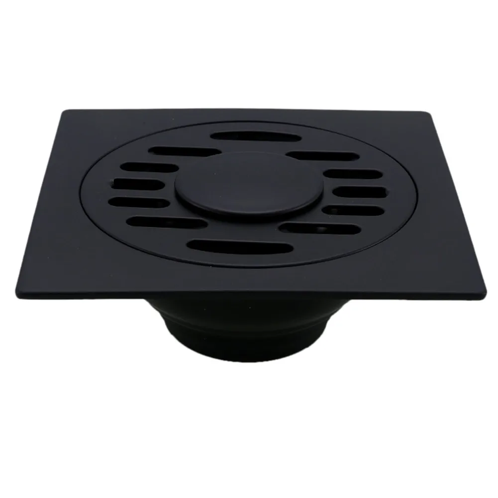 

Black Bathroom Square Shower Drain Stainless Steel Floor Drain Trap Waste Grate Round Cover Hair Strainer