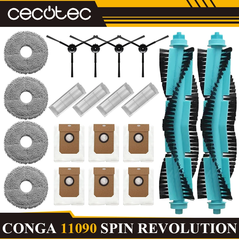 Sobressalentes para Cecotec Conga Escova Lateral Principal Filtro Hepa Bolsa de Poeira Mop Rotação Revolução Substituição 11090 Peças