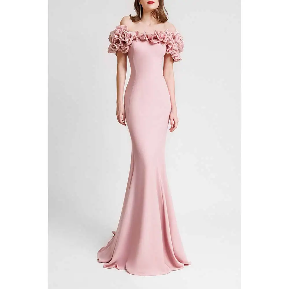 Elegant Pink Tube Top 3D Flower Fishtail Skirt Evening Dress Wedding  Trailing | eBay