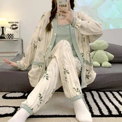 Maternity Feeding Nightie Tops Pant 3Pcs/Sets Sleepwear Nursing Clothing Pregnancy Maternity Pajamas Pregnant Lounge Sleep