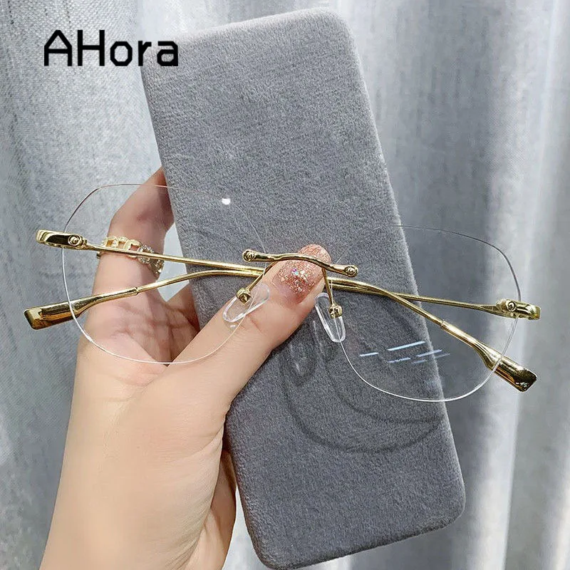 New Polygon Rimless Finished Myopia Eyeglasses Frame Women Oversized Clear Myopic Computer Eyewear Retro Men Optical Frame 2