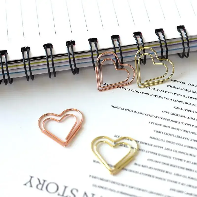 Paper Clips Binder Clips 50pcs/set Metal Paper Clips Hearts Mini Binder Clip Bookmark Book BindingNote Decor Stationery School Office Binding Supplies
