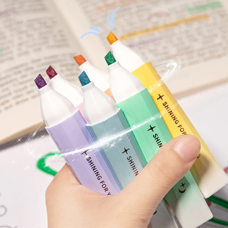 Glitter Marker Highlighter Pens, Chisel Fine Tip Assorted Fluorescent Color  for Art Journal Coloring Hand Lettering Sketching - AliExpress