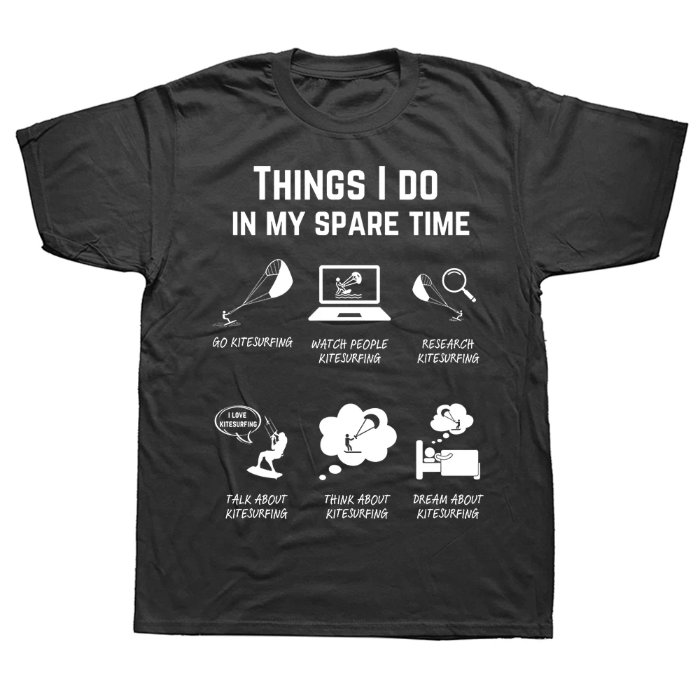Lustiges Kitesurf-T-Shirt mit Aufschrift „Dinge, die ich in meiner Freizeit mache“, Baumwoll-Streetwear-T-Shirt, Humor-T-Shirt, lockere Passform, Kleidung für Männer und Frauen, kurze Ärmel